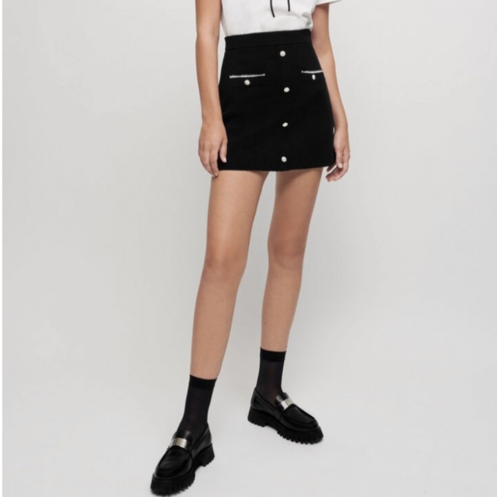 Black Embellished Button Skirt